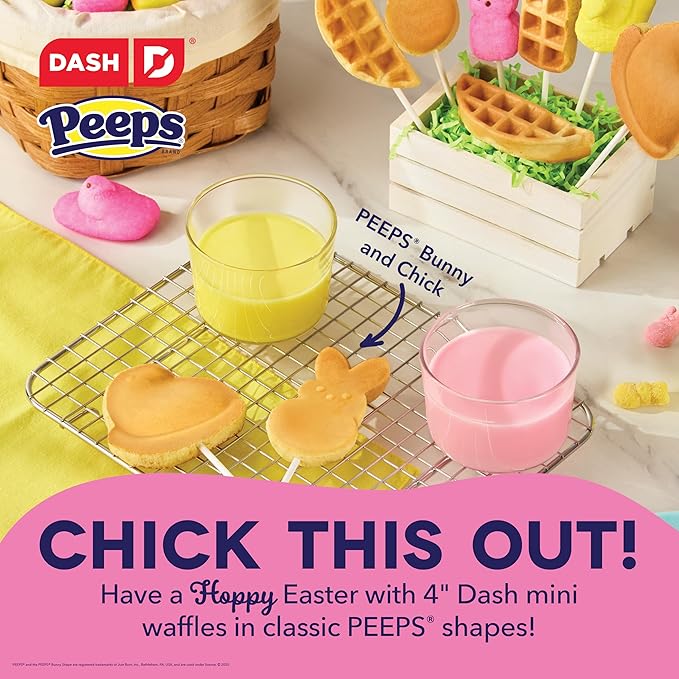 Dash & PEEPS® Mini Waffle Maker- Mini Machine for Creative Homemade Treats - Nonstick Iron with Unique Print Design - Stylish Waffle Machine - Pink Bunny