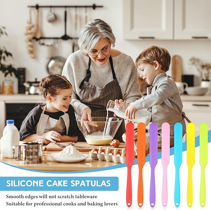 Lasnten 24 Pcs Silicone Spatula Set Heat Resistant Spatula Silicone Flexible Non Stick Jam Scraper with Long Handle Mixing Batter Scraper for Butter Cake Cream Icing Cooking Kitchen Baking