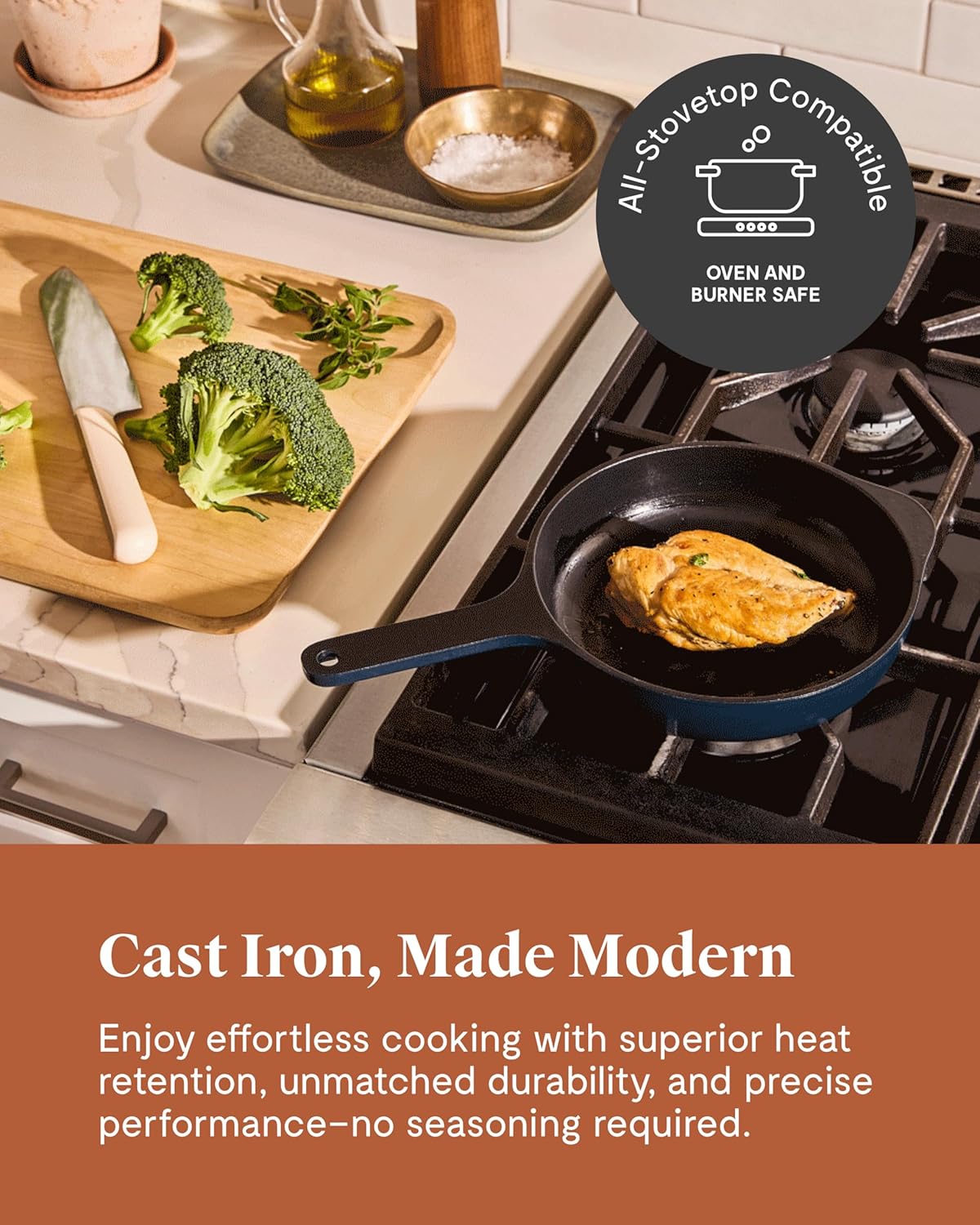Caraway Cast Iron Skillet - 8” Enameled Cast Iron Pan With 3 Layer Enamel Coating - No Seasoning Required - Compatible With All Stovetops - Free From Forever Chemicals - Gray