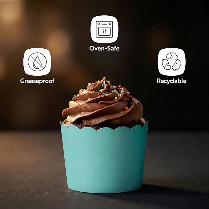 Restaurantware Baking Cups 200 Pack of 6 oz Paper Cupcake Liners Greaseproof Scalloped Oven-Safe Elegant Dessert Muffin Cups Disposable for Parties