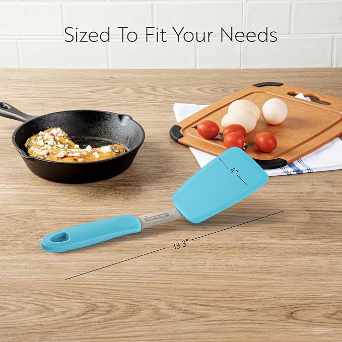 Restaurantware Silicone Spatula 1 Count 13.3 Inches Flexible Heat Resistant Silicone Turner, Turquoise Nonstick Kitchen Cooking Flipper With Soft Touch Rubber Handle, Dishwasher-Friendly Ergonomic