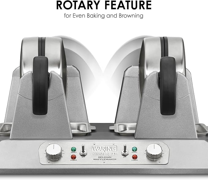 Waring Commercial WW250X Double Side by Side Belgian Waffle Maker, Coated Non Stick Cooking Plates, Produces 50 Waffles Per Hour,120V, 2400W, 5-20 Phase Plug