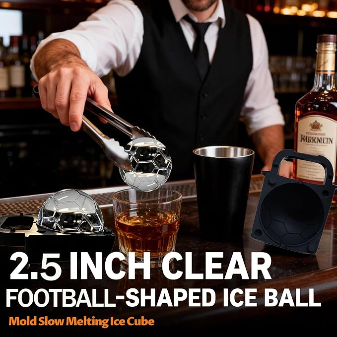 Clear Football Ice Ball Maker - Premium Silicone Mold Makes 2.5" Clear Ice Spheres for Whiskey & Cocktails,for Home Bar, Sports Fans & Entertaining