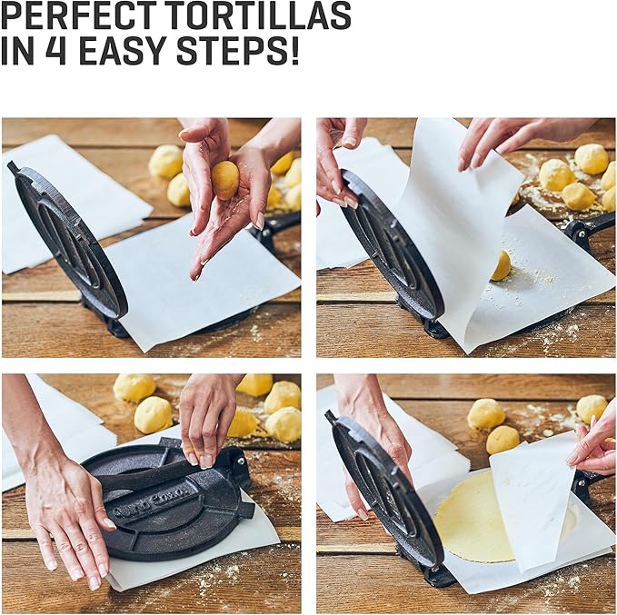 Uno Casa Tortilla Master Kit - Tortilla Press 8 Inch with 10.5 IN Comal Pan, 4 Taco Holders, and Tortilla Warmer - Complete Taco Tuesday Kit, Rotis, and Quesadillas - Unique Gift for Friends or Family