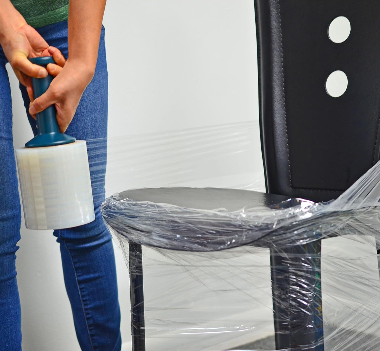 WOD SFCB80 Heavy Duty Hand Stretch Film Wrap 80 Gauge Thick with Dispenser - Clear Shrink Wrap Ideal for Moving, Packing, & Palletizing Applications: 5" in. x 1000 Ft (6-Rolls)