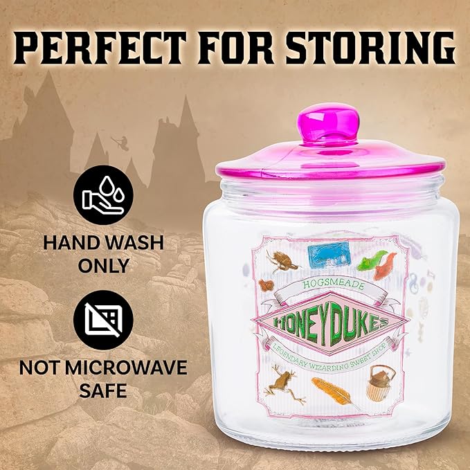 Silver Buffalo Harry Potter Hogsmeade Honeydukes Treats Glass Cookie Snack Candy Jar With Lid (Small)