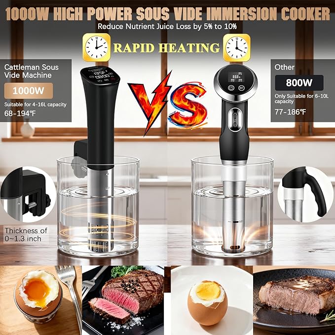 CATTLEMAN Sous Vide Cooker, Wine Chiller, 1000W, Immersion Circulator Sous Vide Machine, Suvee Cooker with Accurate Temperature & Timer, Fast Heating, Cookbook, Easy to Store, Home Kitchen Use