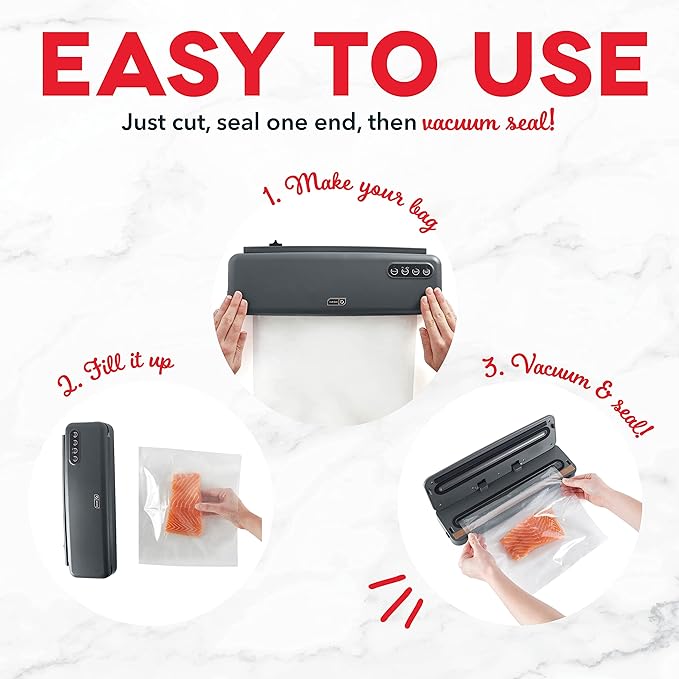 Dash SuperSeal Vacuum Sealer - Airtight Meal Packaging for Sous Vide & Safe Food Storage - Includes Single-Use & Reusable Bags - Gray
