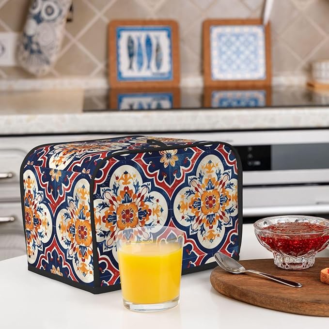 Purple Red Mandala Toaster Cover 2 Slice, Cute Rural Bread Machine Cover, Washable Dust-Proof Cover for Kitchen Small Appliance Cover,with Top Handle
