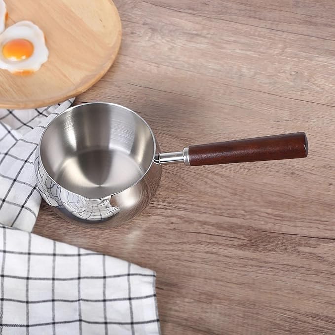 IMEEA 27oz Milk & Butter Warmer Pot SUS304 Stainless Steel Sauce Pot with Wooden Handle, 1–2 Servings for Heating Milk, Melting Butter & Small Sauces