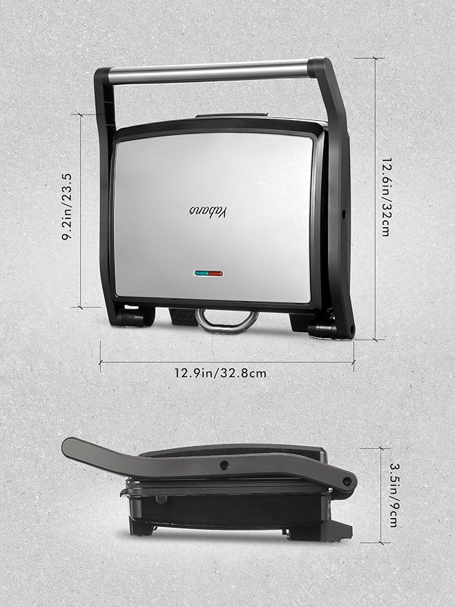Yabano Panini Press Grill, Gourmet Sandwich Maker, Electric Indoor Grill with Non-Stick Cooking Plate and Removable Drip Tray, Easy to Clean, Stainless Steel