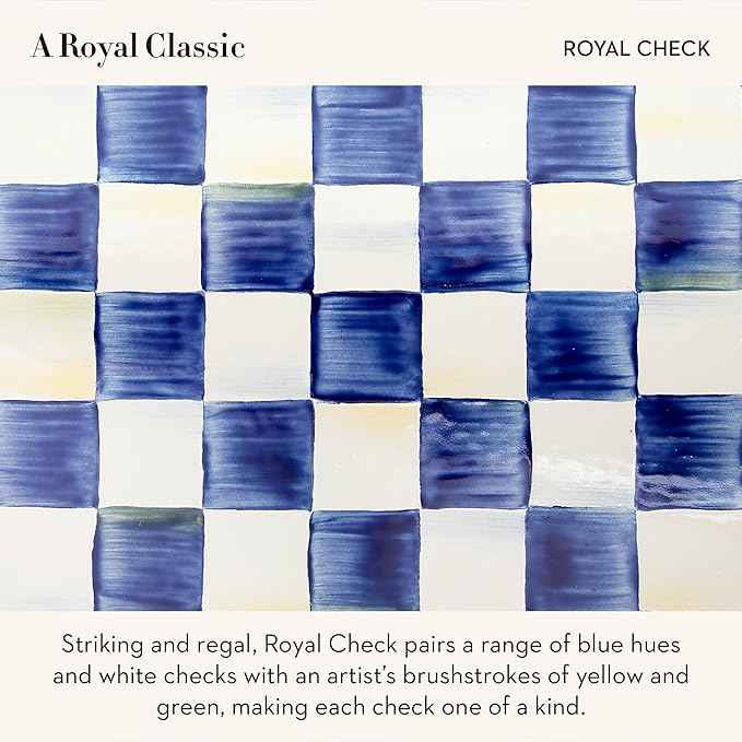 MACKENZIE-CHILDS Enamel Recipe Box, Index Card Box with Lid, Includes 40 Recipe Cards, Blue-and-White Royal Check