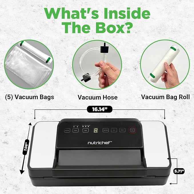 NutriChef Premium Vacuum Sealer Machine Automatic, Powerful Food Vacuum Sealer Machine with Bags, Touchscreen, Cutter & Multi-Modes for Dry, Moist & Soft Food Storage, Prep, and Sous Vide Cooking