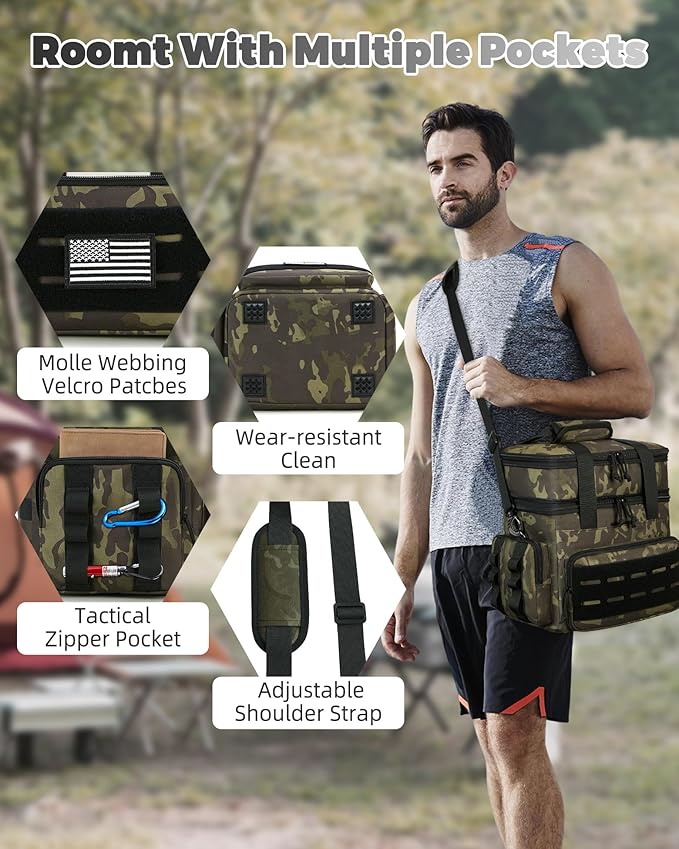 holuxer Tactical Lunch Bag & Lunch Box for Men - Large Double Deck Expandable Insulated Soft Adult Lunchbox for Work - Cooler Bag for Beach, Picnic, Camping,Outdoor，Travel (Camo,23L)
