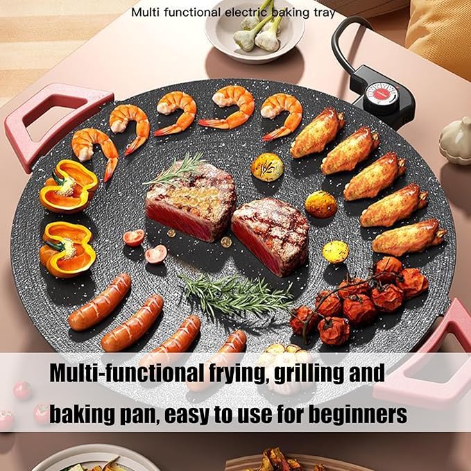 Indoor Smokeless Electric Griddle, Nonstick Round Tabletop Grill with Temperature Control, 1000W Fast Heating, Oil Drain Design for Steaks, Burgers, Pancakes, BBQ (28 cm/11 inch)