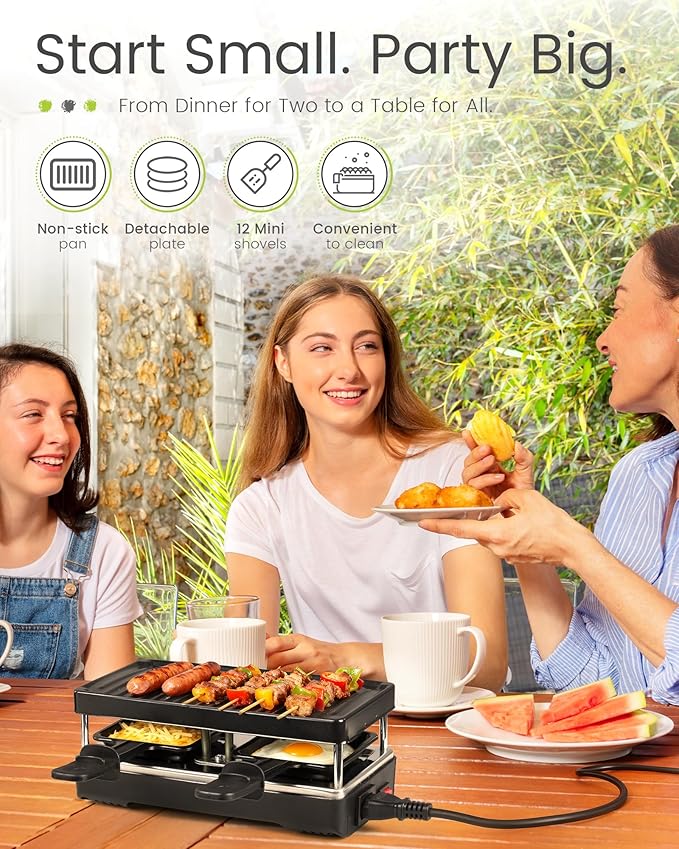 2-Person Raclette Table Grill - Indoor Non-stick Electric Grill Griddle - Series Connection Contact Grill up to 4 Grills, 2 Paddles Included, 2 Packs, BC-02