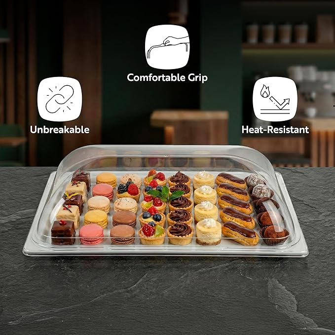 Restaurantware Cater Tek 21 Inch Polycarbonate Plate Cover 1 Shatterproof Dish Cover - Dishwashable For 21 Inch Plates Clear Plastic Tray Cover Flap Handle Design Endures Up To 210F