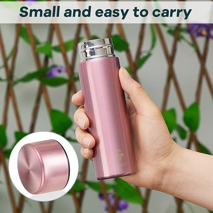 Irenare 5oz Mini Water Bottle Mini Insulated Stainless Steel Bottle Purse Water Bottle Cute Leak Proof Flask Keeps Drink Cold and Hot for Purse Women(Pink, Green,2 Pieces)