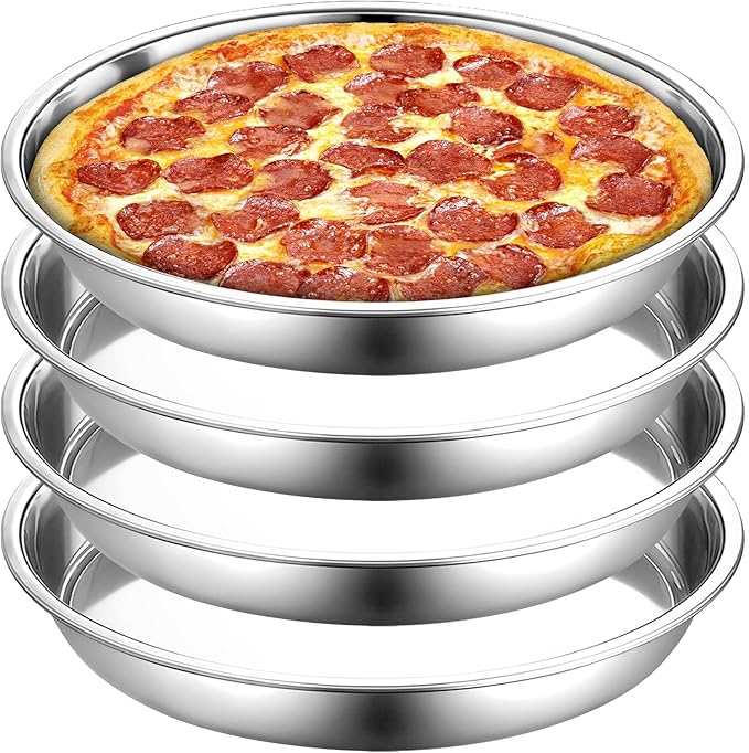 Elsjoy 4 Pack 13 Inch Stainless Steel Deep Pizza Pan, Large Round Pizza Baking Pan, Heavy-Duty Pizza Dish for Oven, Dishwasher Safe