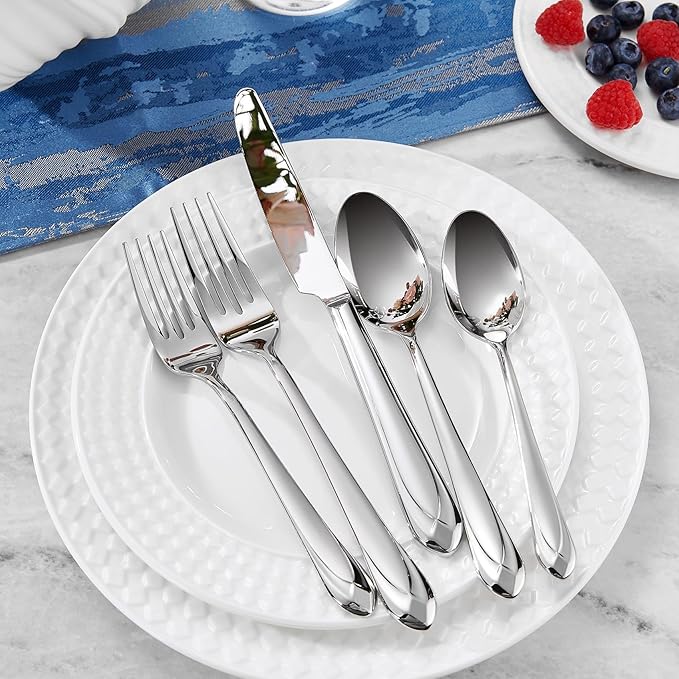 KEAWELL Premium Astra 4-Piece 6.4 inch Spoon Set – Mirror-Finished 18/10 Stainless Steel with Diamond-Faceted Handles Dishwasher Safe for Modern Dining (4, Teaspoons)