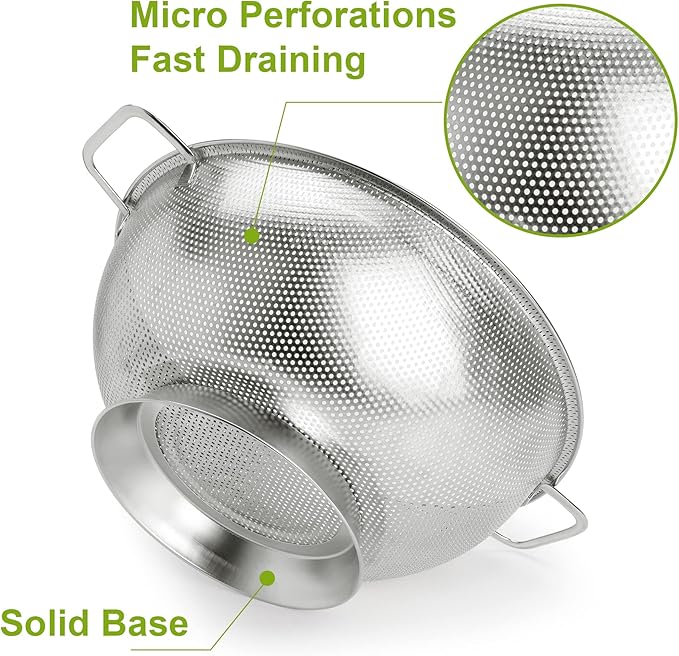 Colander Stainless Steel 5-Quart, Strainer for Kitchen Food, Dishwasher Safe