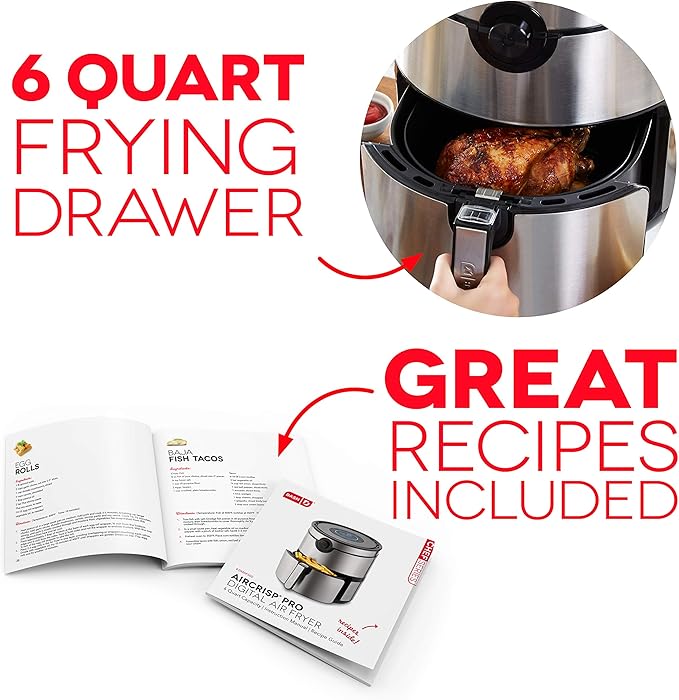 Dash AirCrisp® Pro Digital Air Fryer - Adjustable Temperature Control - Auto Shut-Off Feature & Multiple Presets - Removable Crisper Basket - 6 Quarts - Silver