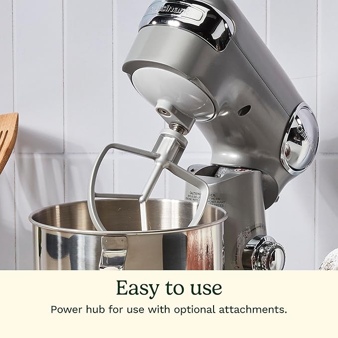 Cuisinart Stand Mixer, 12 Speeds, 5.5-Quart Mixing Bowl, Chef's Whisk, Flat Mixing Paddle, Dough Hook, and Splash Guard with Pour Spout, Silver Lining, SM-50BCNAS, Silver Lining