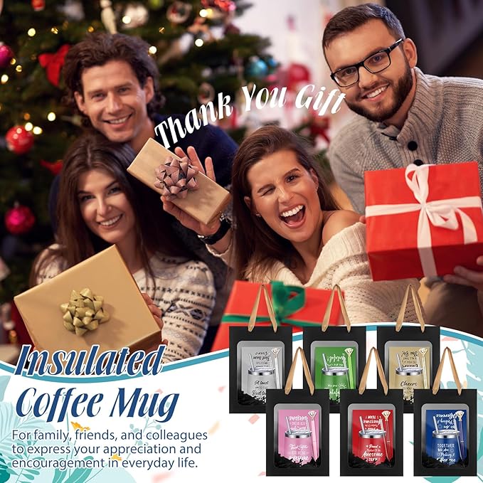 Patelai 60 Pcs 2026 Employee Appreciation Gift Set for Team 12oz Stainless Steel Coffee Mug Colorful Cups with Lid and Straw Pens Card Bags Set for Employees Team Party Supplies