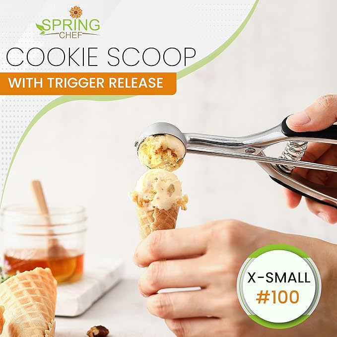 Spring Chef Multifunctional 0.6 Tablespoon Extra Small Cookie Scoop, #100 & Large Dough Blender & Biscuit Cutter Set - 2 Product Bundle - Black