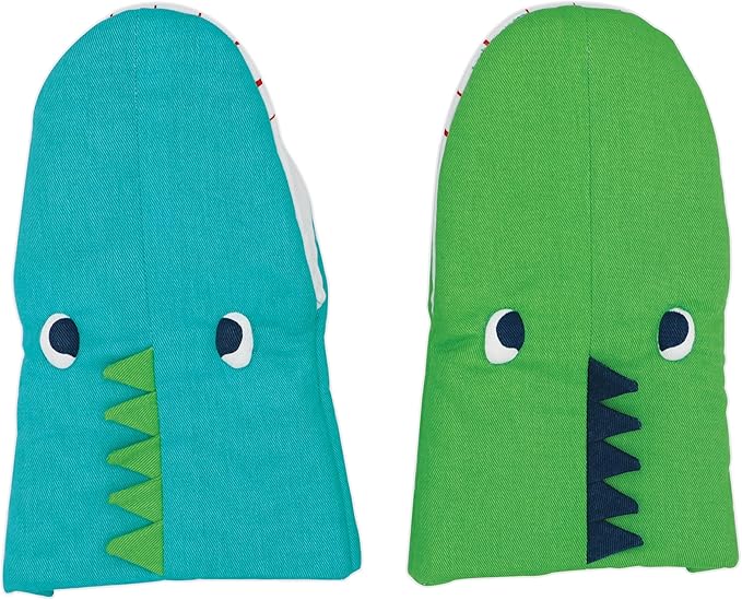Handstand Kitchen Child's 100% Cotton Shell Dinosaur Shaped Pair of Oven Mitts