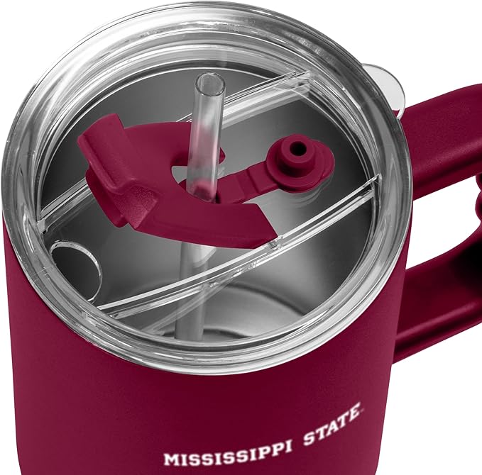 Logo Brands NCAA 40 oz Tumbler with Handle -Stainless Steel Insulated Travel Tumbler with Straw Lid – Powder Coated, Leak-Resistant, Keeps Drinks Hot/Cold – Great for Tailgating, or Everyday Use
