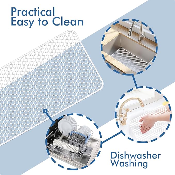 Bestjing Silicone Sink Protectors for Kitchen Sink - 26"x 14" Kitchen Protector Accessory, Non-Slip Heat Resistan Mat for Bottom of Farmhouse Stainless Steel Porcelain, Dishwasher Safe (White)