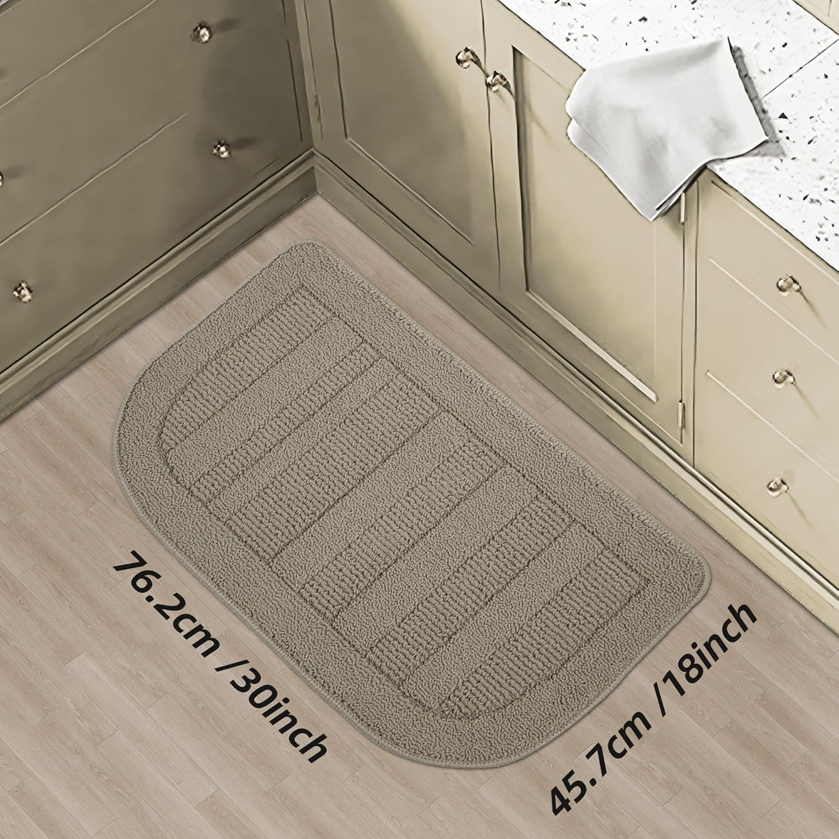 BEQHAUSE 30x18 Inch Kitchen Rug Mat Durable Kitchen Rugs Non-Slip Washable Absorbent Kitchen Mats for Floor Dirt-Resistant Semicircular Kitchen Mat (Taupe)