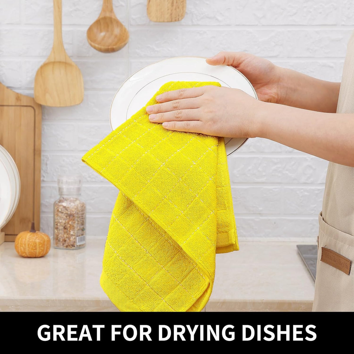 Homaxy 100% Cotton Terry Kitchen Dish Cloths, Ultra Soft and Absorbent Dish Towels for Kitchen, Perfect for Drying and Washing Dishes, 12 Pack, 12 x 12 Inches, Yellow