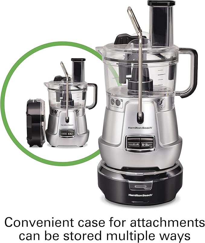 Hamilton Beach Stack & Snap 8-Cup Food Processor & Vegetable Chopper with Adjustable Slicing Blade, Built-in Bowl Scraper & Storage Case, Silver (70820)