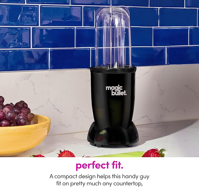 magic bullet Blender Set, 7-Piece Set, 250W Blender and Food Processor, 2 Blending Cups, Cross Blade, Compact Design, Smoothies, Sauces, Silver, MBR-0701AK