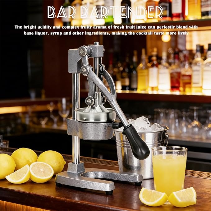 Cast Iron Juicer, Cast Iron Juicer Hand Press Heavy Duty, Peel-Free Juicing, Professional Lemon Orange Pomegranate Squeezer, Effortless, Stable, Easy Clean for Home, Bar, Commercial Use