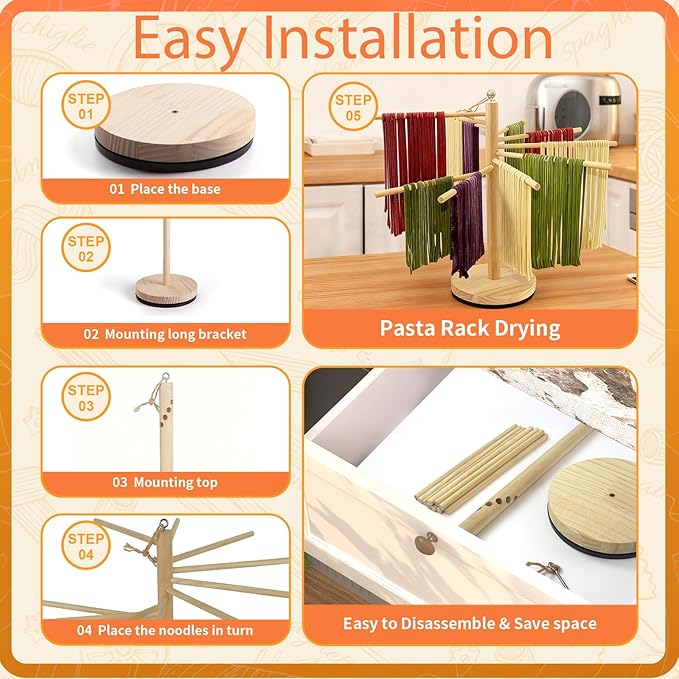 10 Pcs Pasta Making Tools, Pasta Making Kit with Pasta Drying Rack,2 Rolling Pins,Gnocchi Board,Pasta Cutting Tools,2 Ravioli Makers,Making Dumplings.All-in-One Pasta Making Accessories for Home