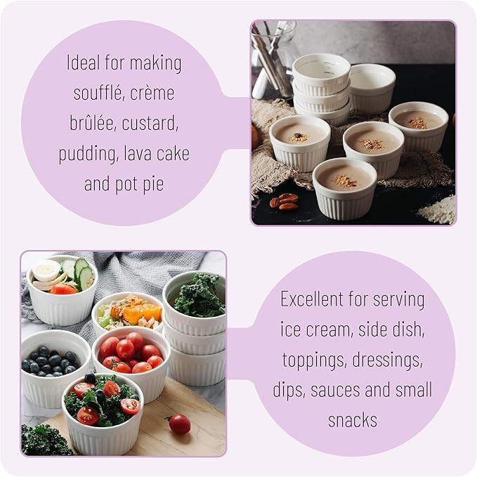 BTaT- Ramekins, 8 oz, Set of 8, Ramekins for Baking, Ramekin with Measurement Markings, Creme Brulee Dishes, Souffle Cups, Custard Cups, Ceramic Bakeware, Souffle Dish, Small Ceramic Bowl