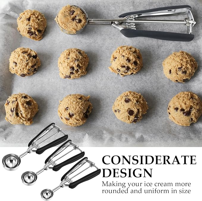 Yinder 4 Pcs Cookie Scoop Set Ice Cream Scooper Cookie Scoops for Baking Include 1/2 /3/4 Tbsp Stainless Steel Scooper with Trigger Release for Baking Cupcake Protein Balls Meatballs Muffin
