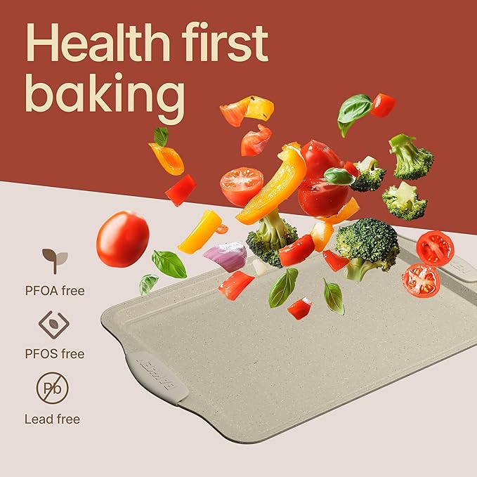 BAKKEN Kitchen Oven Baking Pans - Nonstick Gray Coating, Carbon Steel Bakeware Set with White Silicone Handles, Commercial Restaurant Quality Pans, PFOA, PFOS, PTFE Free, Oven Safe (450° F), Set of 10