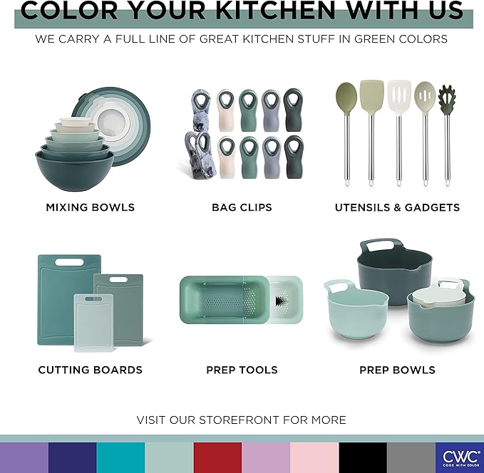 COOK WITH COLOR Prep Bowls with Lids- Wide and Deep Nesting Plastic Small Mixing Bowl Set with Lids, 12 Piece Set - Deep Bowls, Sage