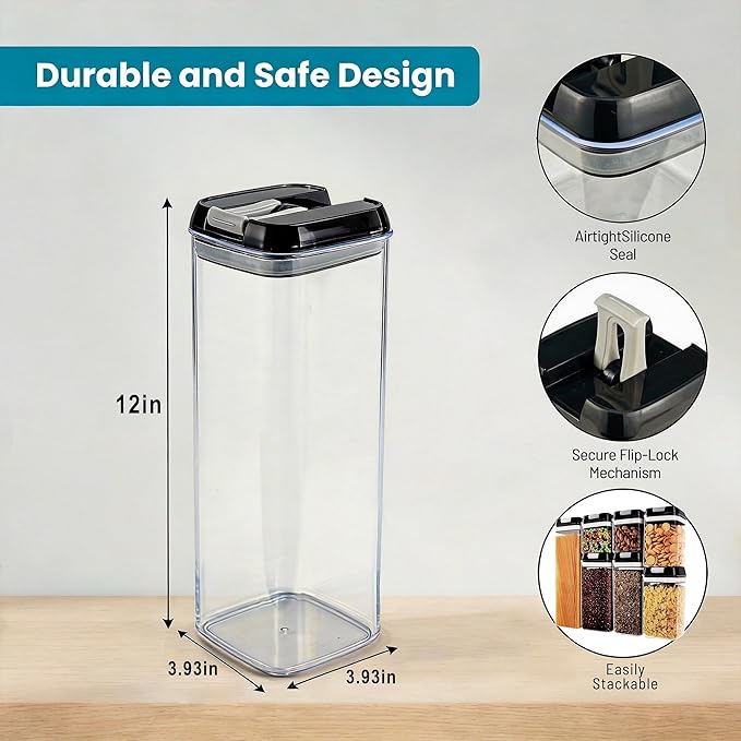 OMIO Airtight Food Storage Containers 7 Pcs, BPA-Free Kitchen Canisters with Intrusive Seal Lids & Silicone Gasket for Cereal, Flour, Pasta - Leak Proof, Stackable Pantry Organizers