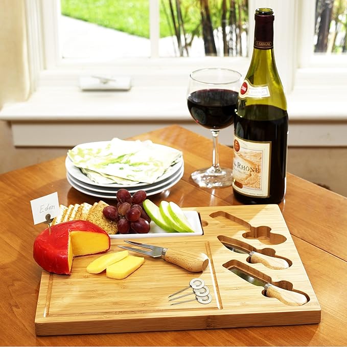 NCAA Army Black Knights Officially Licensed Bamboo Cheese/Charcuterie Board with Knife Set & Cheese Markers by Picnic at Ascot