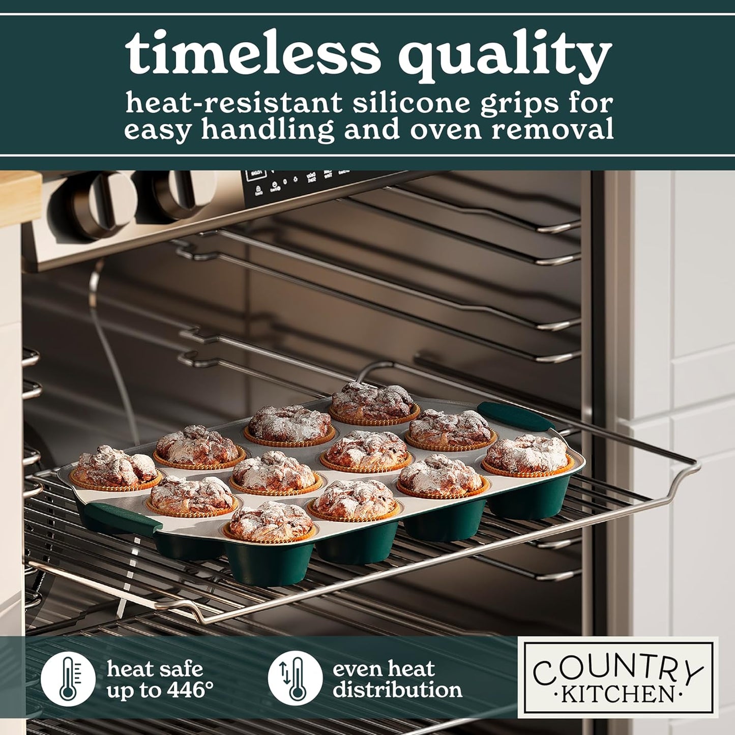Country Kitchen Nonstick Stackable Bakeware Set - Heavy Duty, Durable, Easy Release Baking Set, Sage, 10 Pcs