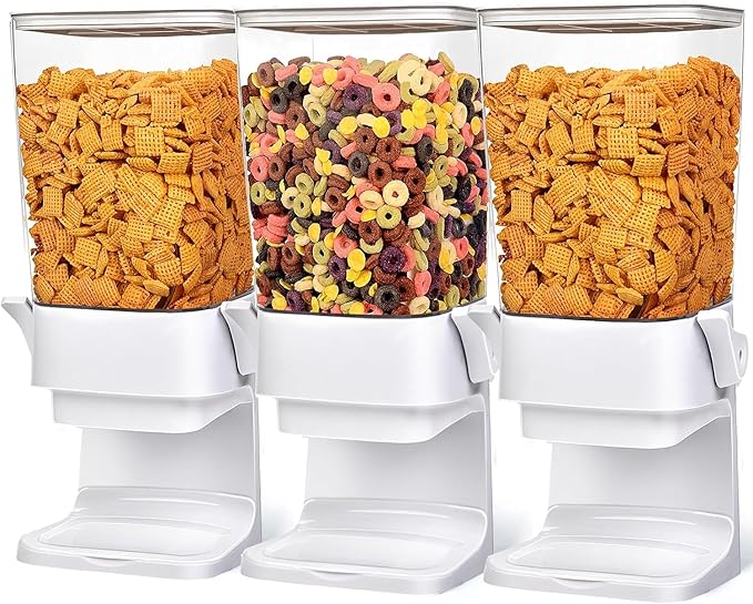 Cereal Dispenser Countertop 3pcs,5.5L Cereal Containers Storage Dispenser for Pantry,Dry Food Storage Rice Containers,Candy Dispenser,Snack Organizer Machine for Grains, Nuts,Oatmeal, Pet Food White