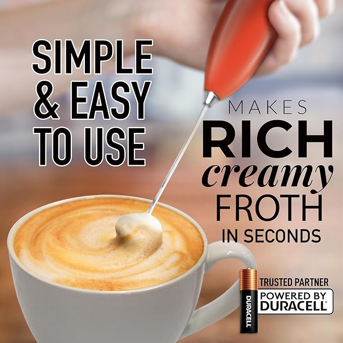 Zulay Kitchen Handheld Milk Frother with Duracell AA Batteries – Ultra Fast Electric Mixer & Foam Maker, Easy-Clean Drink Mixer for Coffee & More Peach n Cream