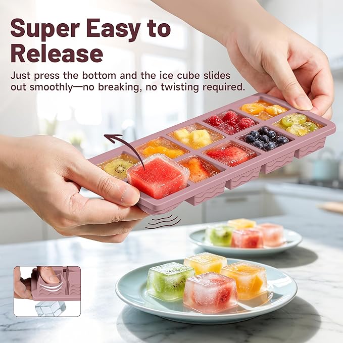 Aopigavi 2-Pack Ice Cube Trays, 10 Cubes 2 Tbsp. Silicone Freezer Molds with Lids, Reusable Ice Trays for Freezer, Kitchen, RV, Cocktail, Whiskey, Coffee, Soup & Food, BPA Free, Dishwasher Safety