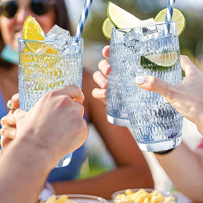 CREATIVELAND Highball Beverage Glasses Set of 6 Romantic Colored Thick & Heavy Base Big Capacity 14.87oz|440ml, Drinking Glass Tumblers for Iced Tea, Water, Soda & Juice and Cocktail