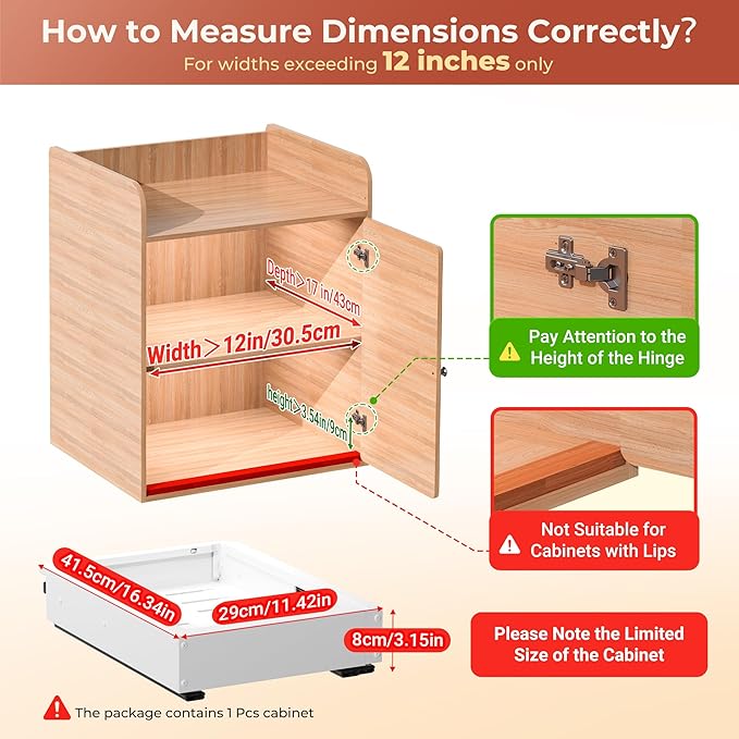 1 Pack Pull Out Cabinet Organizer, Slide Out Drawer Expandable Width (12"-19") and Depth (17"-23") With 3 Slides, Fixed with Adhesive Film and Nail for Cabinets in Kitchen, Pantry or Bathroom
